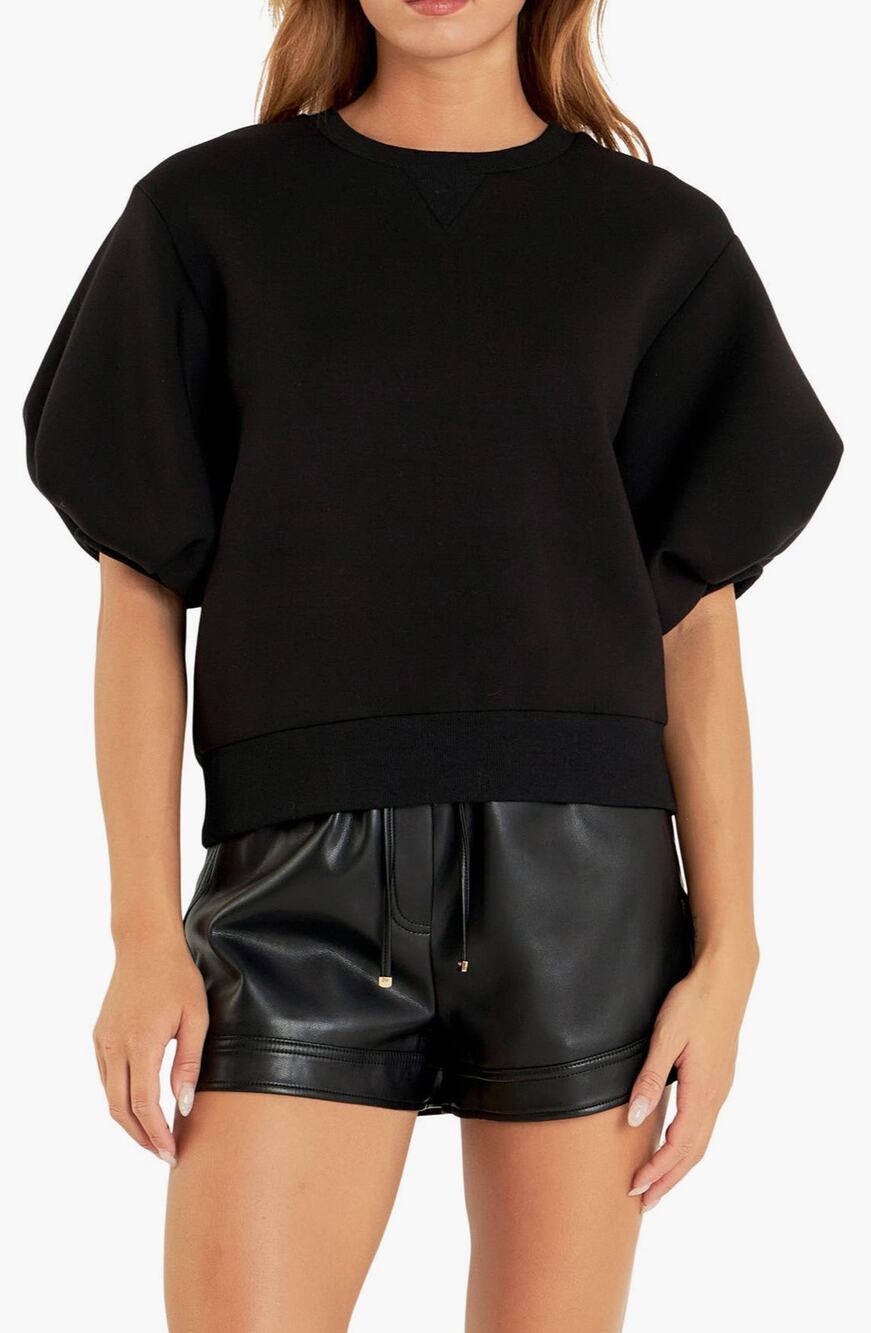Grey Lab Sweatshirt Crewneck Black Puff Short Sleeve New